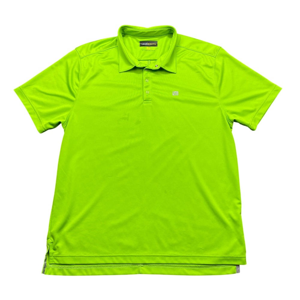 Loudmouth Golf Mens XL Polo Shirt Lime Green Short Sleeve Snap Placket 17492